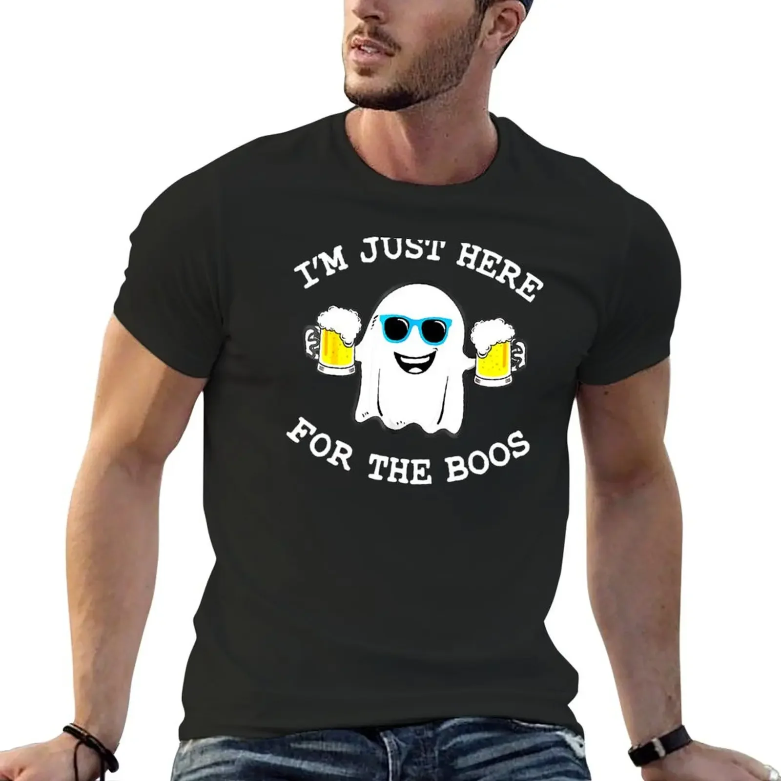 

I’m Just Here For The Boos Funny Halloween Beer Drinking T-Shirt man clothes kawaii clothes mens champion t shirts