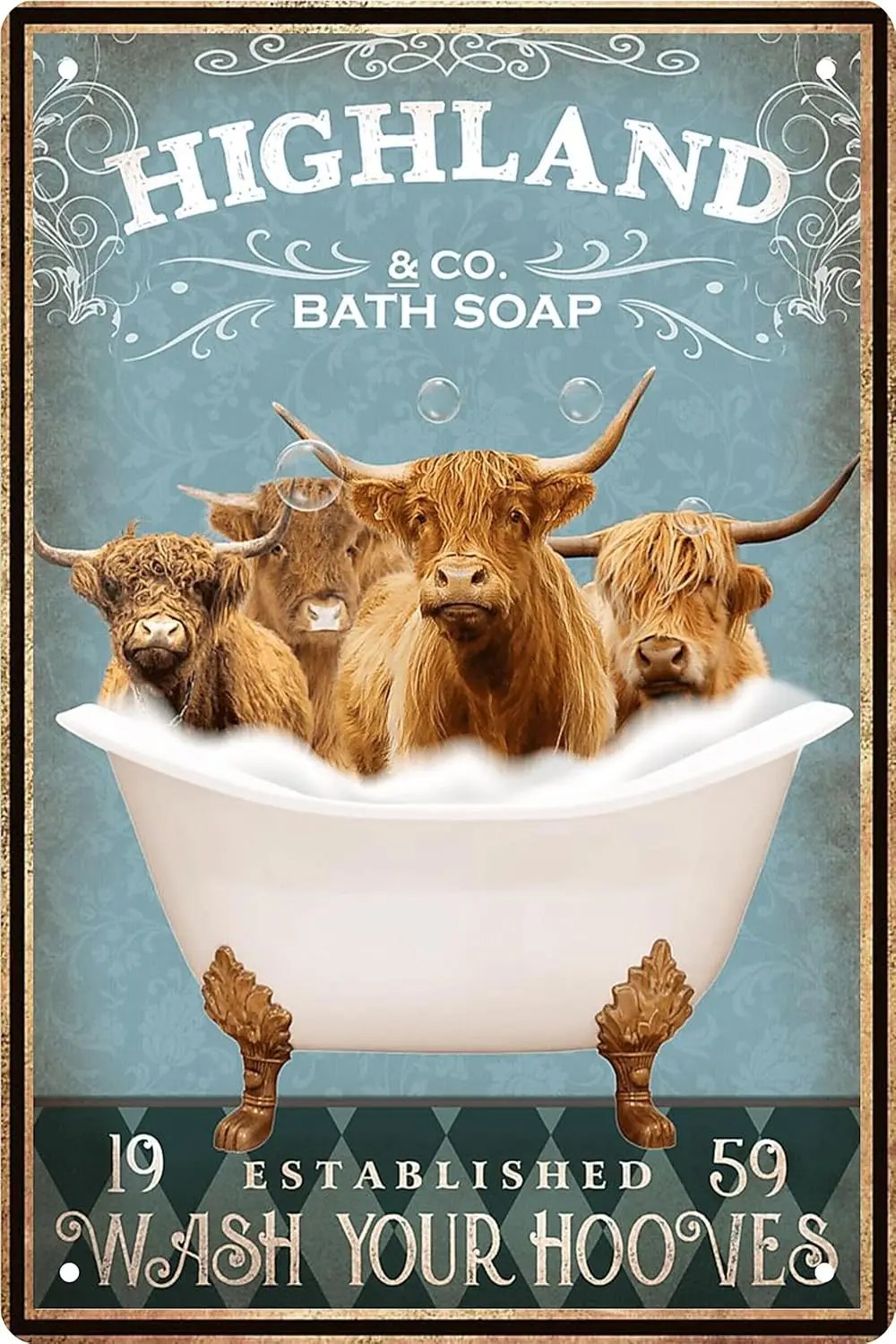 Funny Highland Cow Decor Vintage Bathroom and Bathtub Metal Tin Sign Decor Highland Cow Pet lovers Gift Farm Home Bar Bathroom M