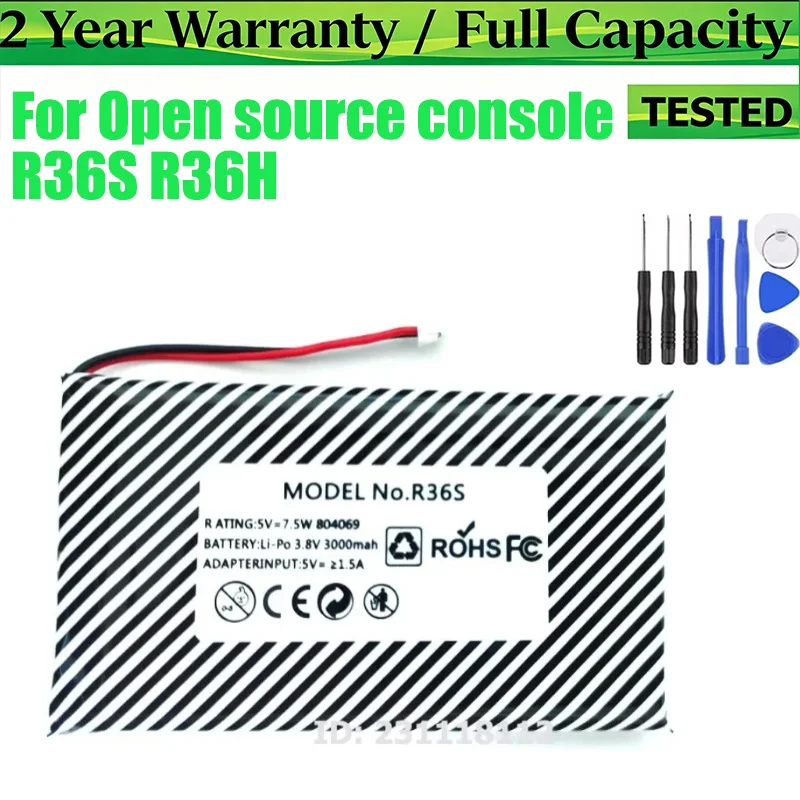 

Original New Battery For 3.8V 3000mAh For Open source console R36S R36H Game machine battery Replacement