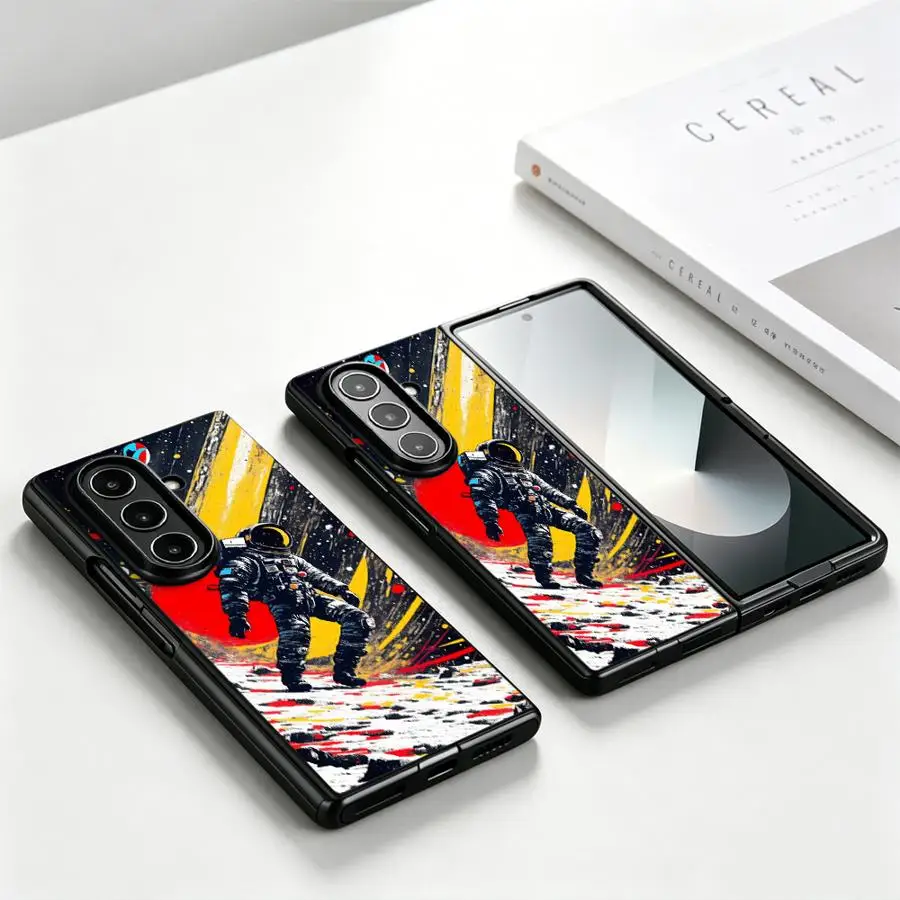 Hülle für Samsung Galaxy Z Fold 8 Ultra ZFold5 ZFold3 ZFold4 ZFold7 ZFold6 Z Fold 7 6 5 4 3 Handyhülle Retro Bemalter Astronaut
