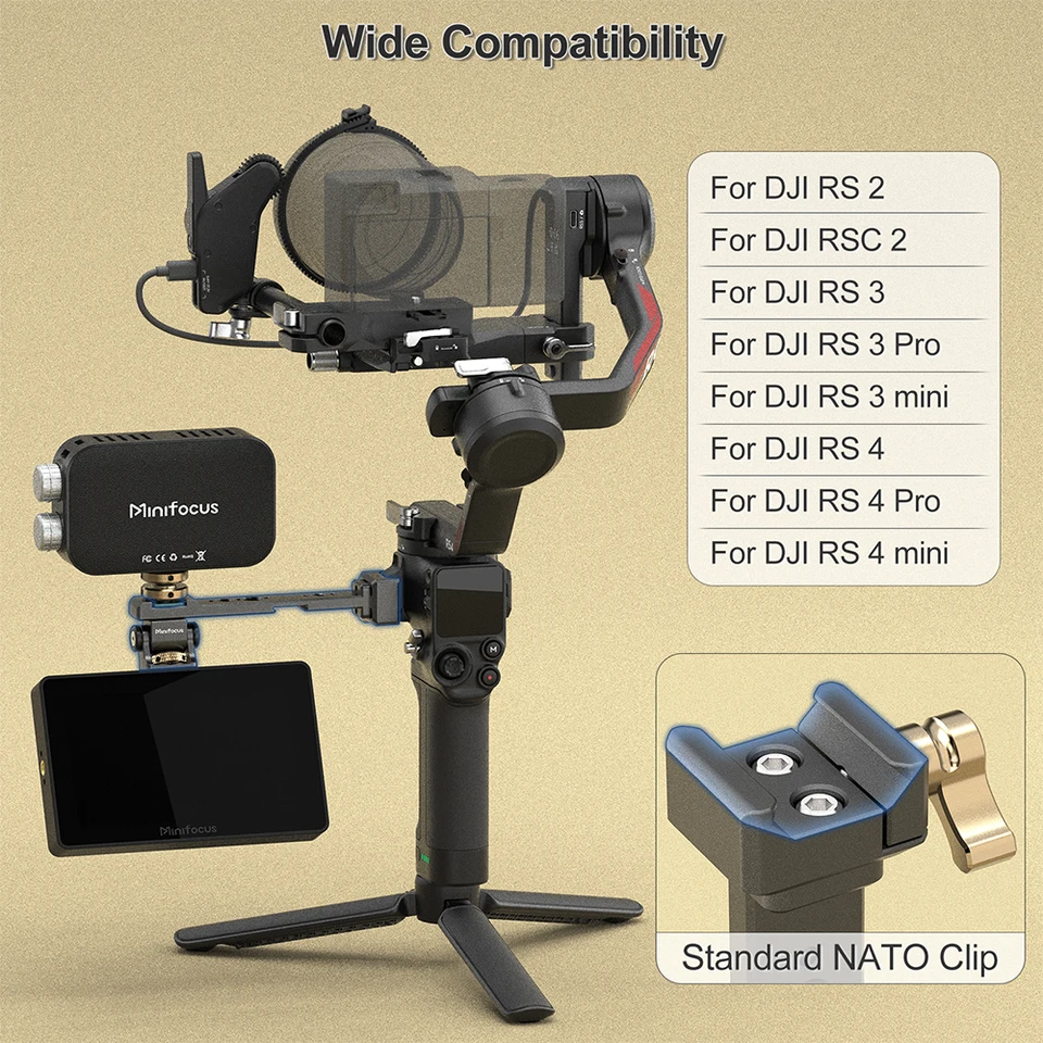 RS4 Ayarlanabilir Kamera Monitörü Mikrofon Video Işığı Dağı DJI
