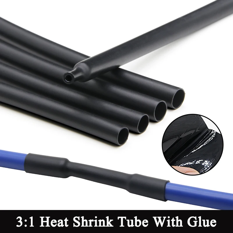 

1/3/5/10m 3:1 Black Diameter 1.6 ~ 50mm Heat Shrink Tube Thick Glue Dual Wall Tubing Polyolefin Insulated Shrinking Cable Sleeve