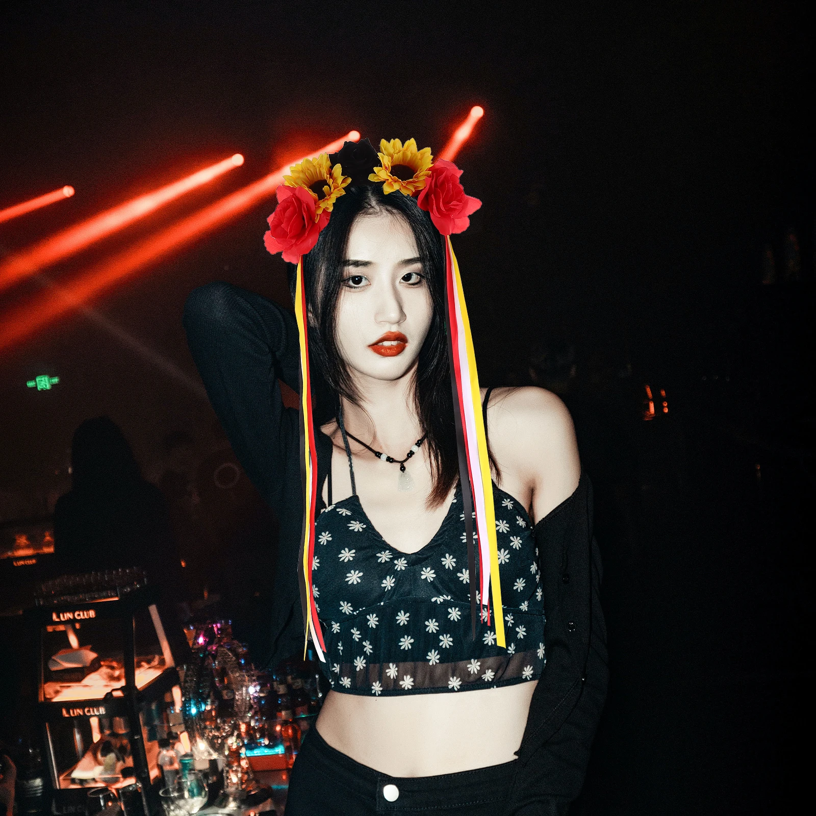 

Artificial Flower Headband Headpiece Halloween Headbands for Women Roses Simulation with Ribbon Headwear