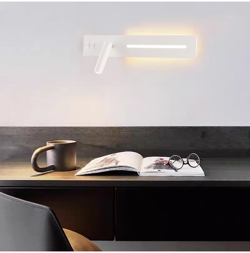 

Bedside Reading Wall Lamp Nordic Modern LED Wall Light With Switch USB Indoor Lighting Room Decor For Bedroom Living Room Sconce