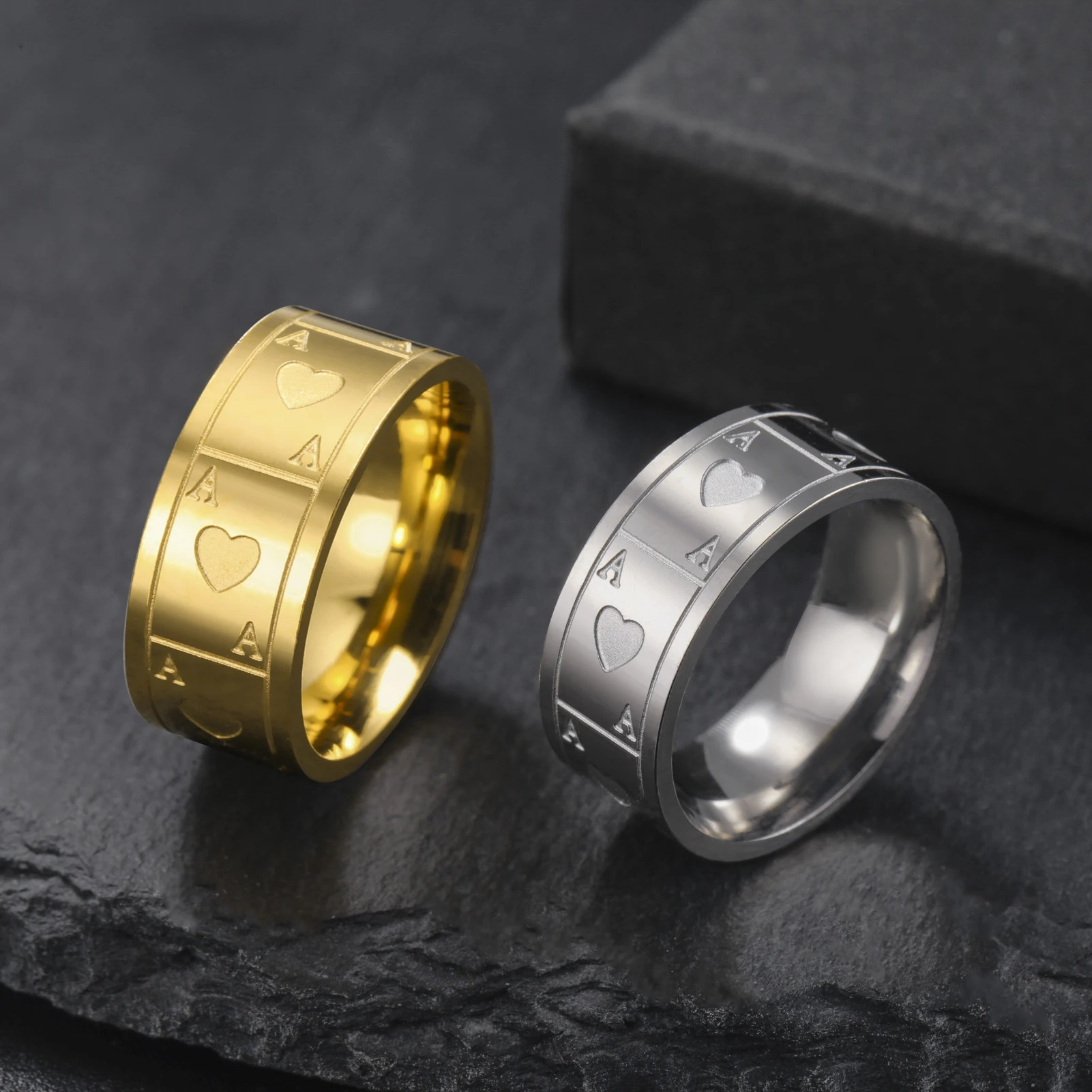 Bague en acier inoxydable couleur or motif As de Pique pour homme et femme, bijoux porte-bonheur 2026, nouveauté en gros
