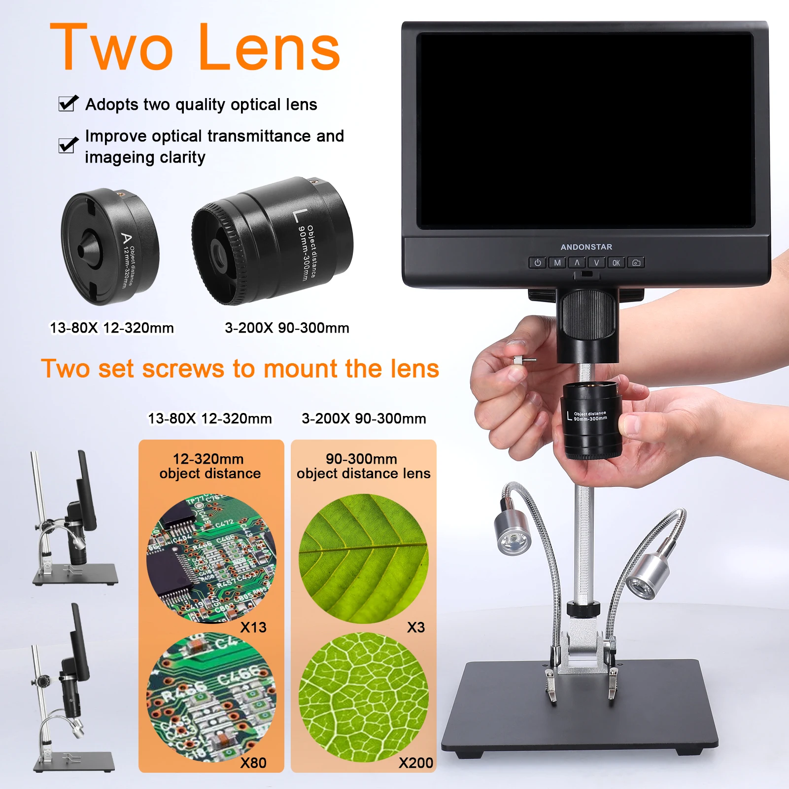 

Professional Digital Microscope 1080P 10inch LCD Display 4X Display Magnification Soldering Microscope with LED Shadowless Lamp