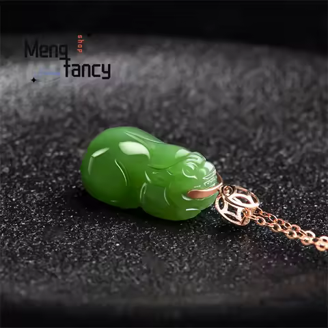 Natural Hetian Jade Jasper Small Pixiu Jade 18K Rose Gold Inlaid Pendant Pixiu Pendant Necklace For Women Fashion Jewelry
