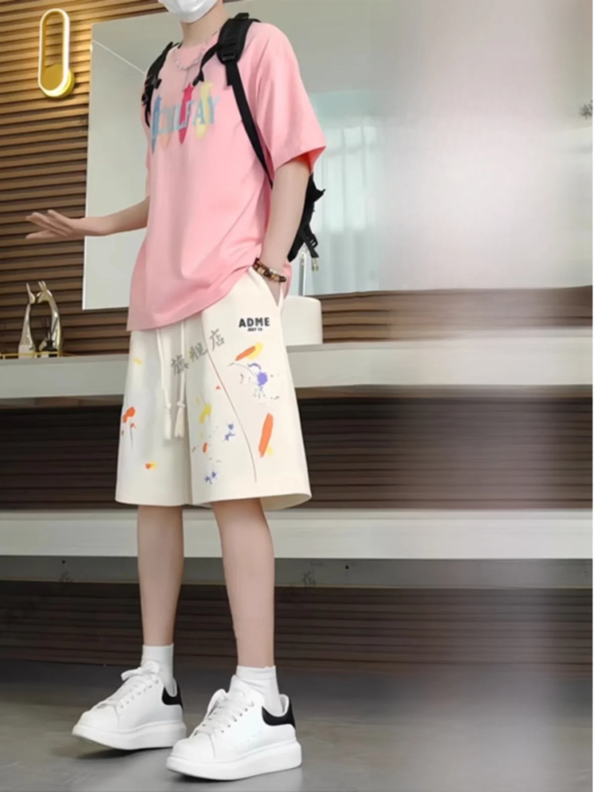 

Крутой летний комплект для мужчин: розовая футболка и шорты, повседневная спортивная одежда для подростков, брюки-капри из других материалов