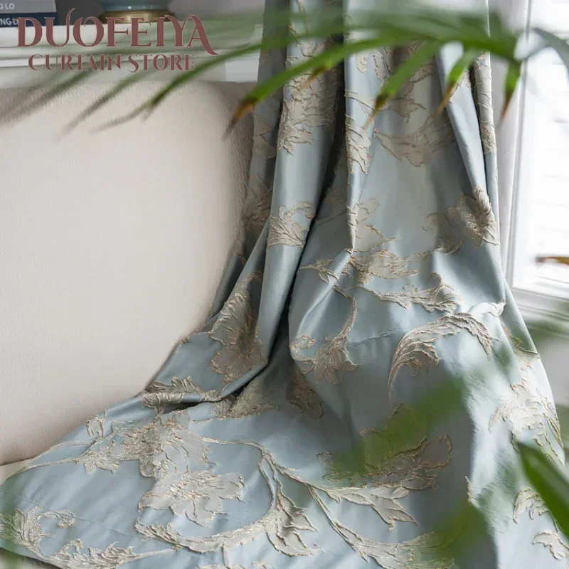 

High-precision Jacquard Blackout Curtains for Living Dining Room Bedroom Embossed Fabric French Retro Style Light Luxury