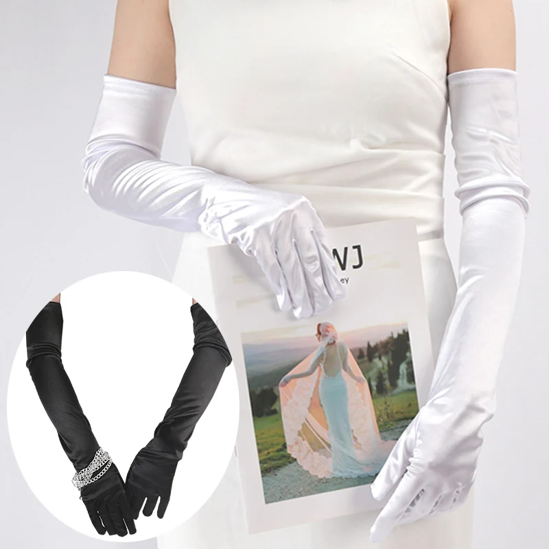 Damen-Hochzeitshandschuhe aus Satin, Abendparty, formelle Handschuhe, einfarbig, lange Fingerhandschuhe für Veranstaltungen, Aktivitäten, rote Rosenfarbe