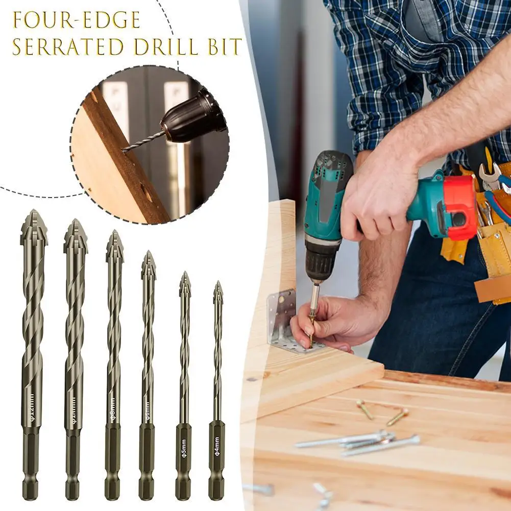 Four-Edged Serrated Eccentric Drill Bit Set High Hardness Hexagonal Simple Installation Multifunction Skewed Head Drill Bit Set