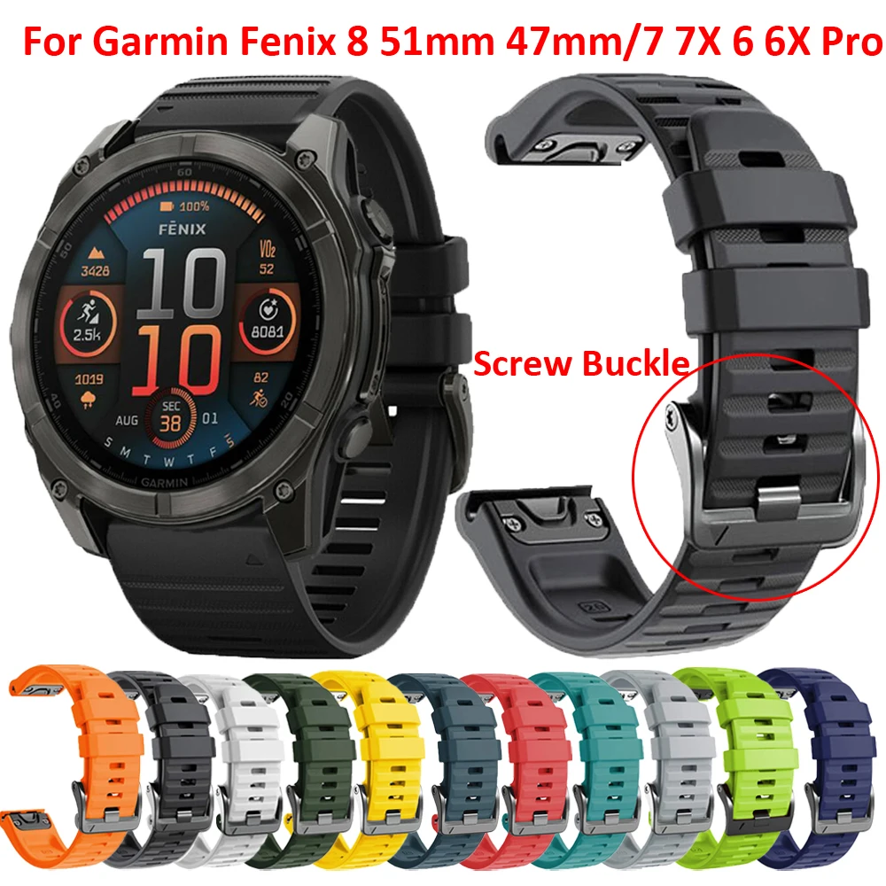 Silicone Watch Bands 22 26mm Quick Release Strap For Garmin Fenix 8 51mm 47mm/Fenix 7 7X Pro 6 6X Pro 5 5X Plus Bracelet Correa