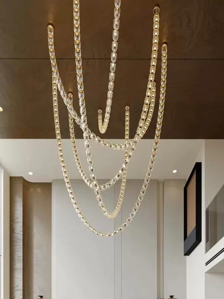 Diamond necklace ceiling living room chandelier, dimmable, LED lustre, hotel lobby hanging lighting lamp Gold/black/silver