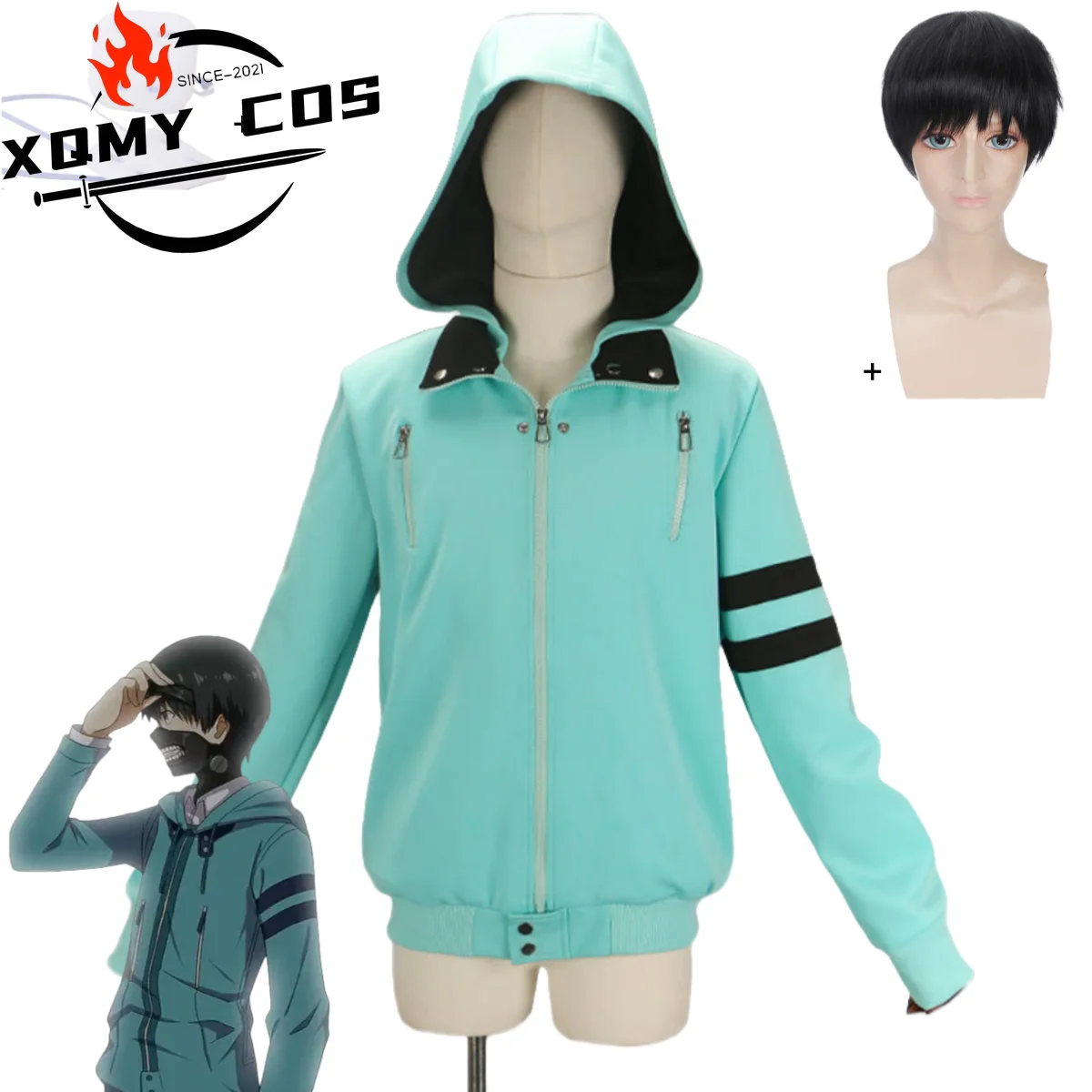 

XQAnime Tokyo Ghoul Kaneki Ken Косплей Костюм Толстовки с капюшоном Пальто с длинными рукавами Нашивка Школьная форма Парик Мужчина Женщина Повседневный костюм