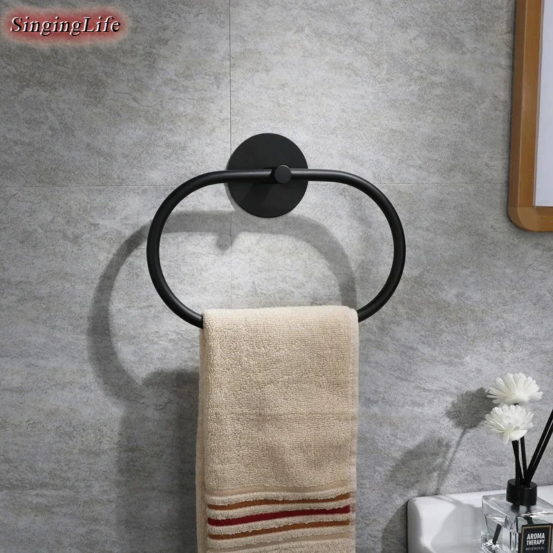 Stainless Steel Towel Ring Oval Towel Hanging Ring Bathroom Holder Hangers Hole-free Adhesive Towel Hang Storage Accessories