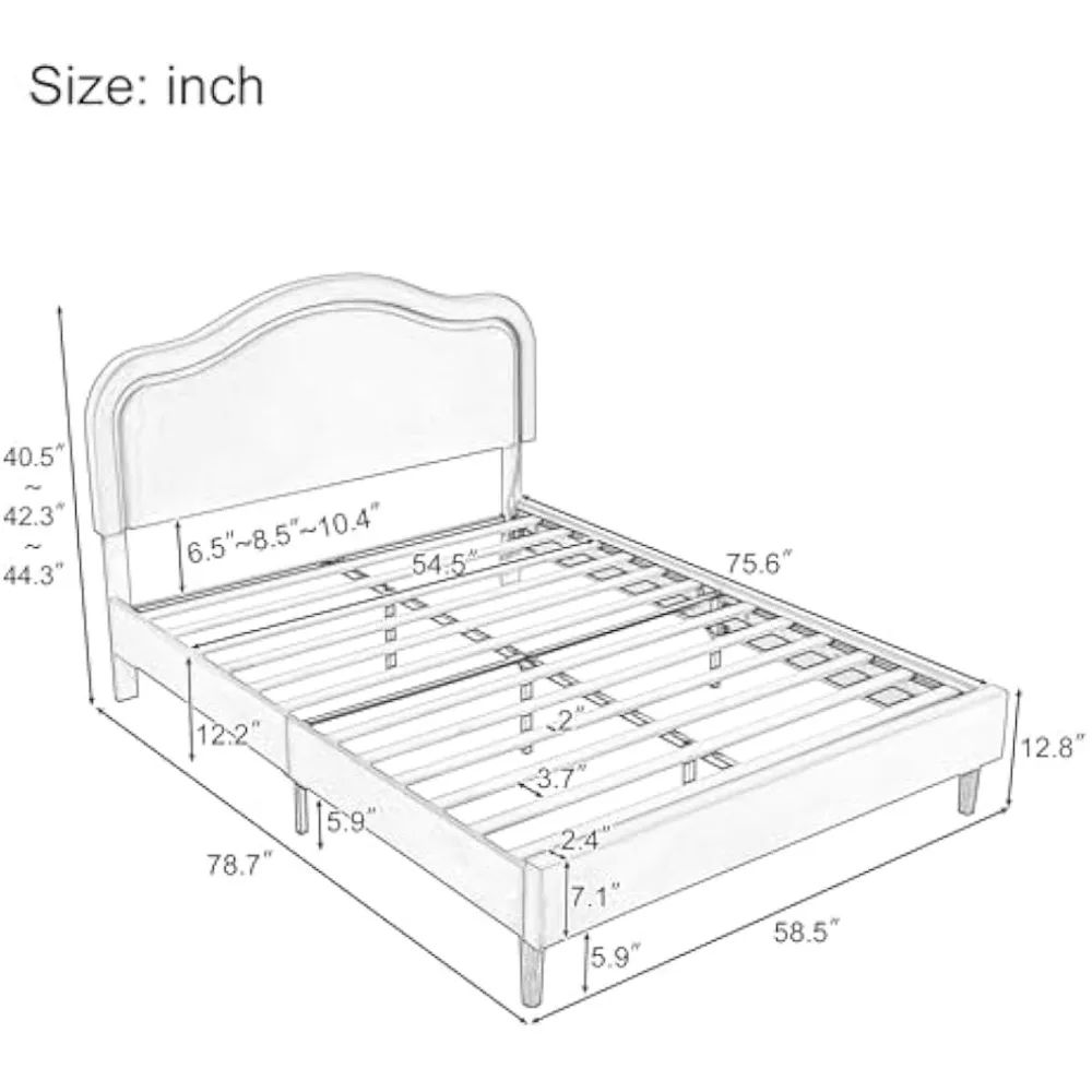 LED Bed Frame with Adjustable Height Headboard Platform Beds Heavy-Duty Metal Frame & Solid Wood Support Upholstered Bed Frame