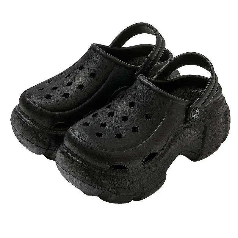 Unisex Outdoor Sandals Summer Thick Bottom Hole Hole Shoes Heightening Heel New Black Beach Sandals Half Cool Slippers