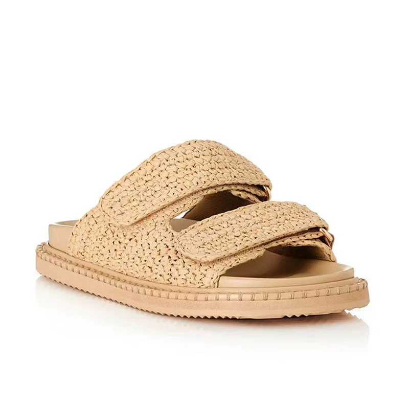 Zapatillas de mujer, antideslizantes y transpirables, nuevas sandalias de playa planas con velcro cosidas a mano Primavera/Verano 25