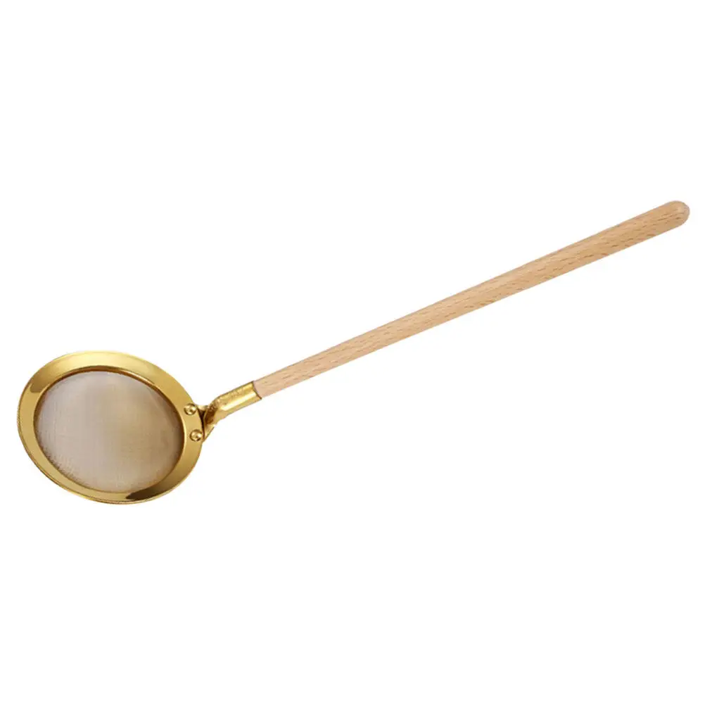 Premium Stainless Steel Mesh Skimmer Ladle Wooden Handle Non-Slip Grip for Cooking Straining Broths Sauces Frying Hot Pot Ramen