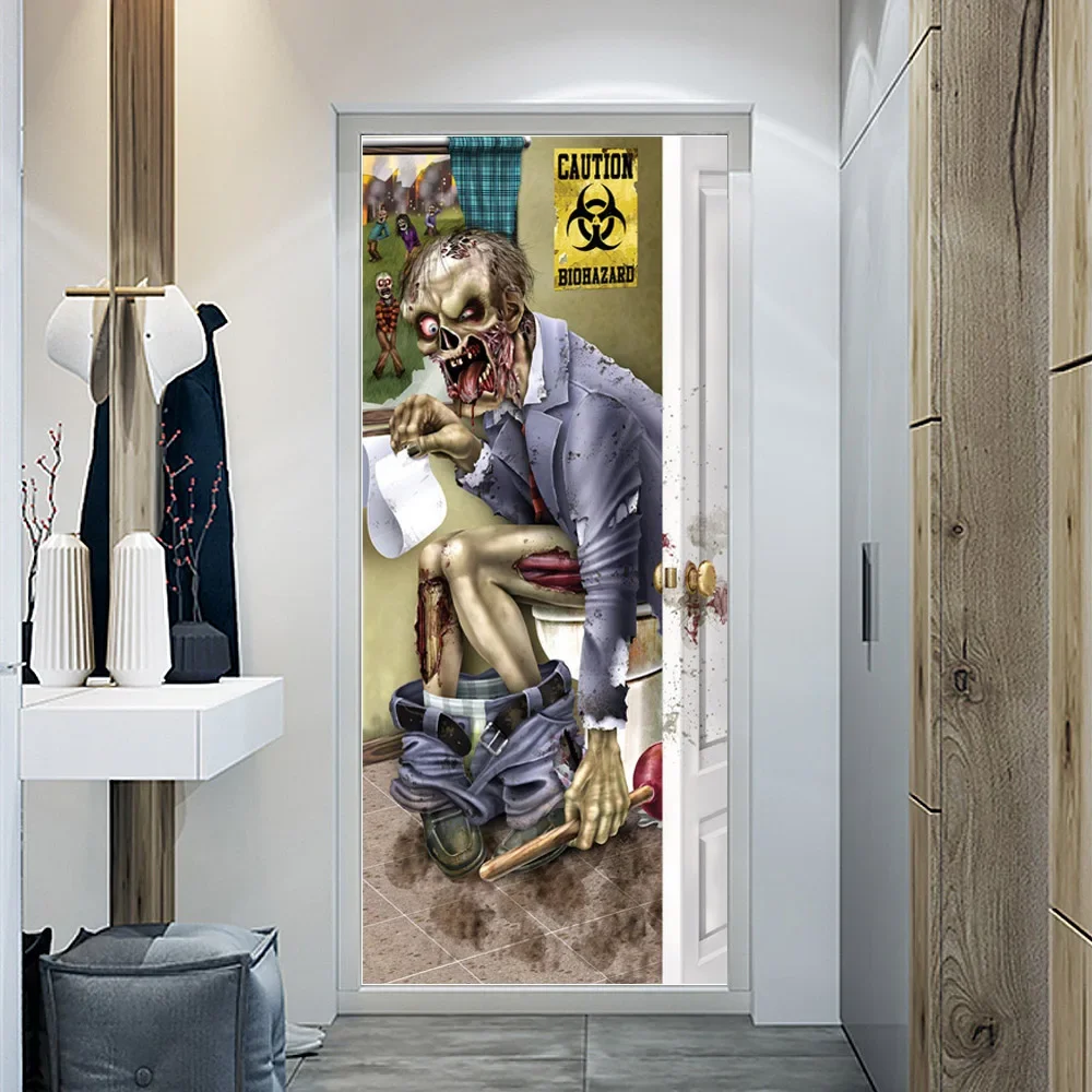 Happy Halloween Door Sticker Pumpkin Witch Wallpaper Horror Ghost Clown Mural PVC Self-adhesive Kids Boys Bedroom Decor Poster - view 5