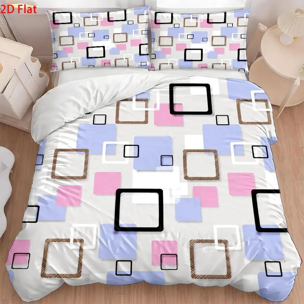 3Pc Modern Minimalist Printed Quilt Cover Set, Bedding Three-Piece Set (1*Quilt Cover + 2*Pillowcases), Nordic Style Light Luxury Skin-Friendly Breathable Bedding, Soft and Comfortable All-Season Duvet Cover for Double Beds, Quilted with Invisible Zipper, Machine Washable, Easy to Clean, Durable, Wrinkle-Resistant Polyester Woven Fabric, Cozy Home Bedroom Decoration, Home Master Bedroom Guest Room Student Dormitory Large Bed Cover Set, 3Pcs/3 Pieces Bedding Set Combination