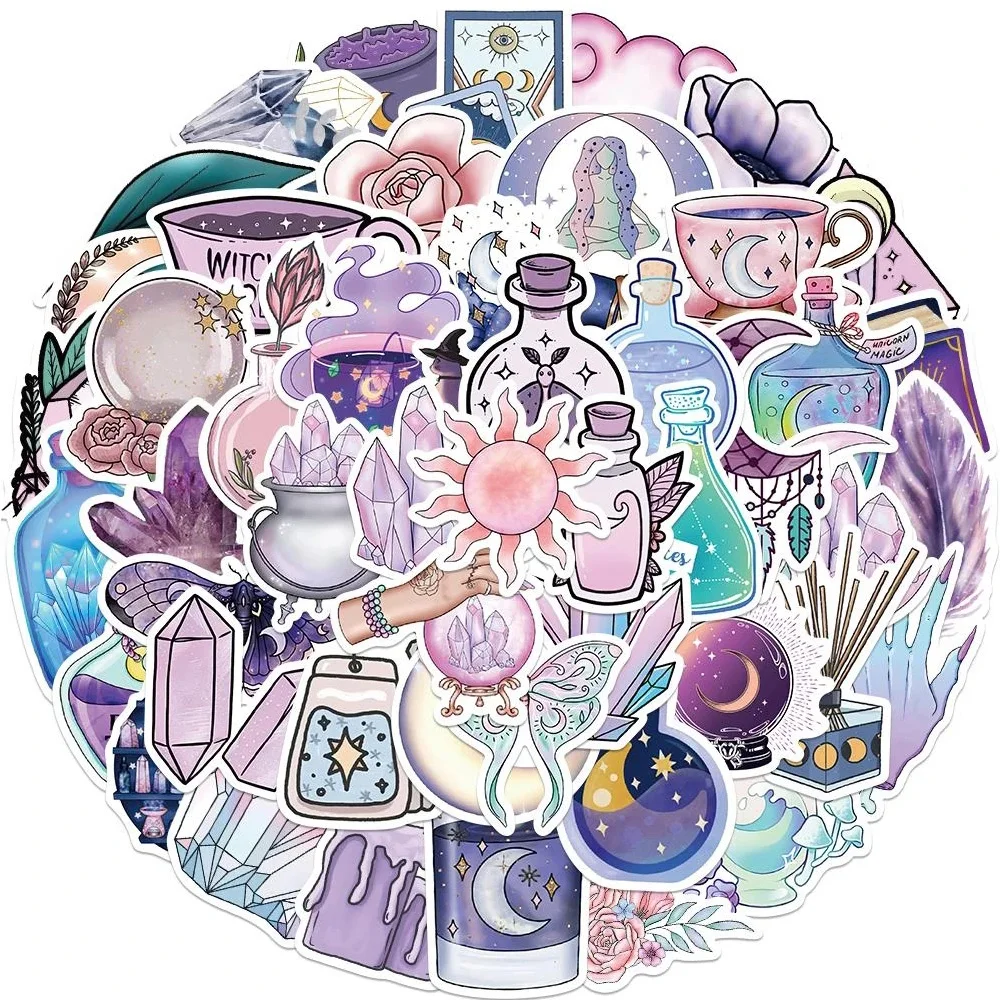 

10/30/50/100pcs Purple Magic Moon Crystal Stickers Vintage Aesthetic Art Decals DIY Laptop Luggage Phone Cool Sticker Decoration