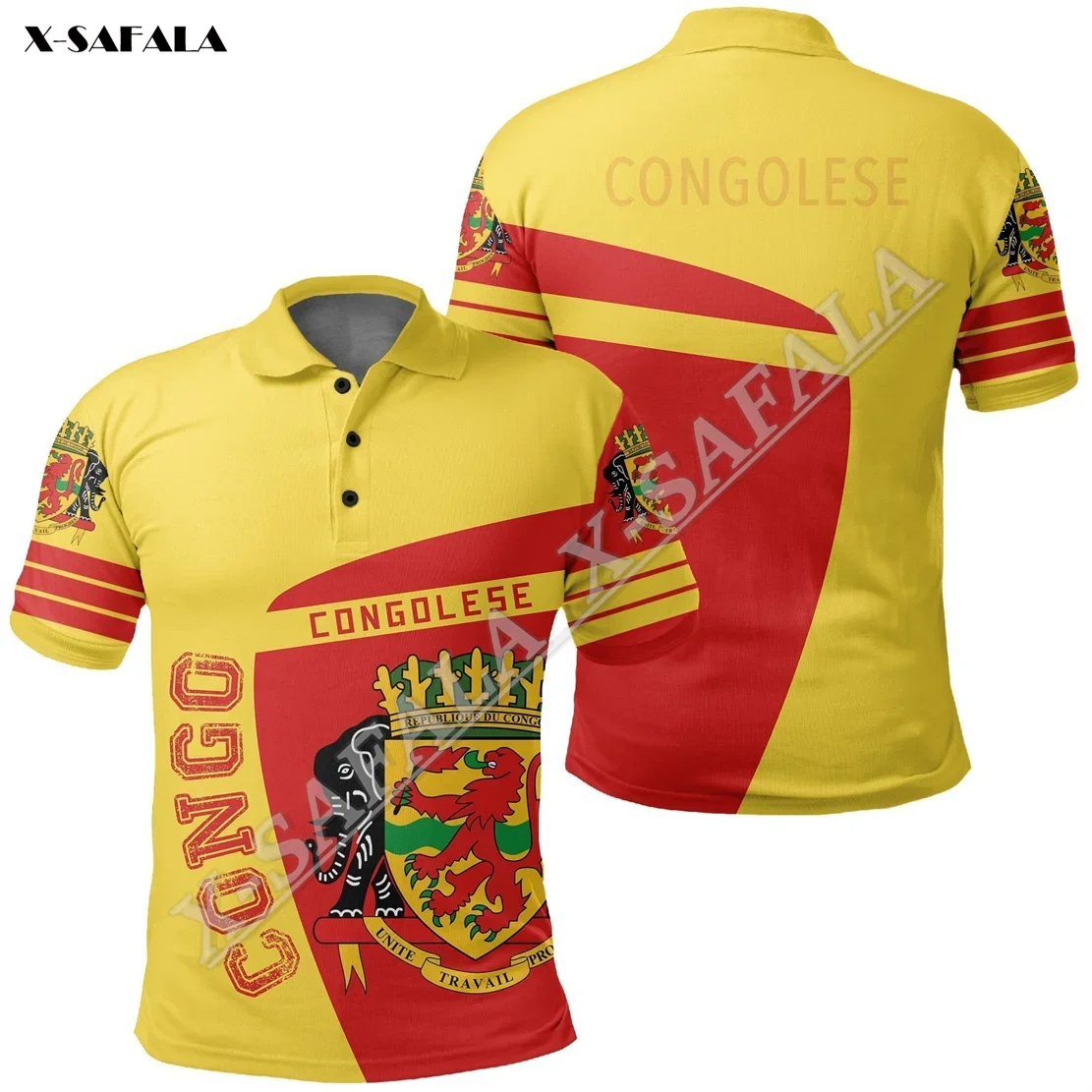 Republic Congo Africa Flag Tattoo 3D  Printed Men Polo Shirt Collar Short Sleeve Street Wear Casual High-Class Material Tee Tops