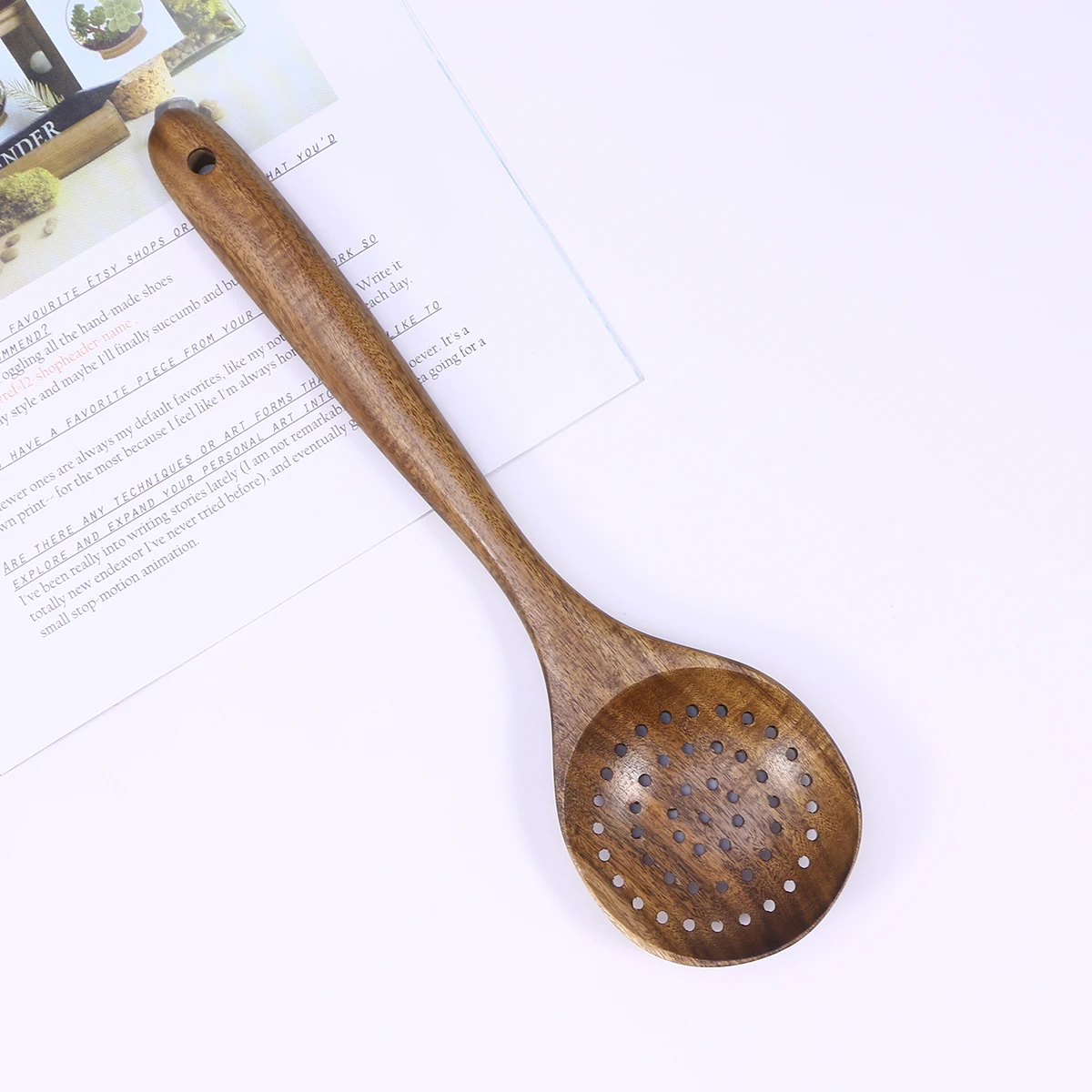 

Teak Wood Colander 28X8.2Cm Natural Grain High Temperature Resistant Non-Stick Pan Compatible Kitchen Gadget Wood
