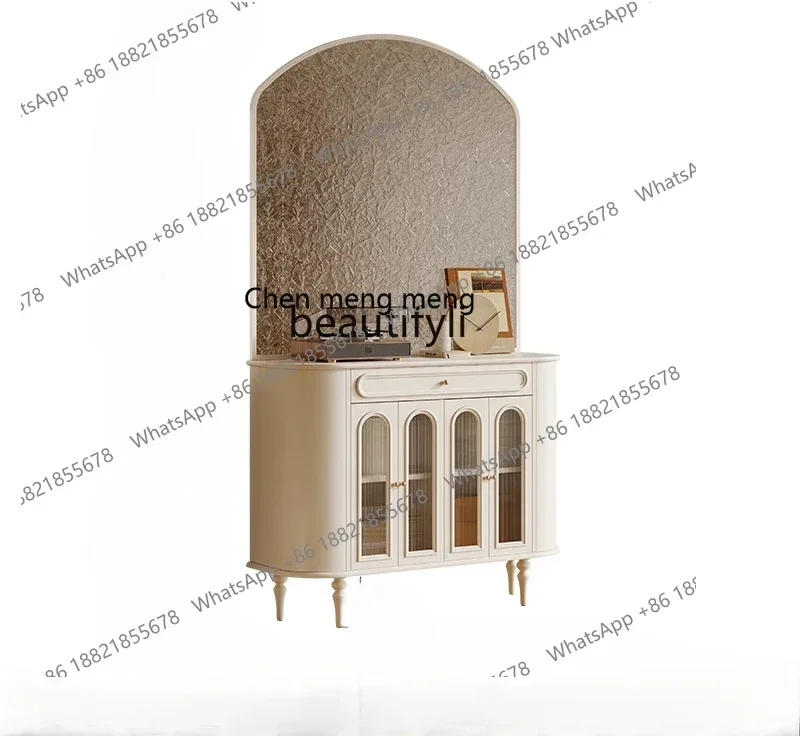 X  French entrance entrance cabinet Solid wood retro living room integrated storage cabinet Opposite the door Water ripple scree