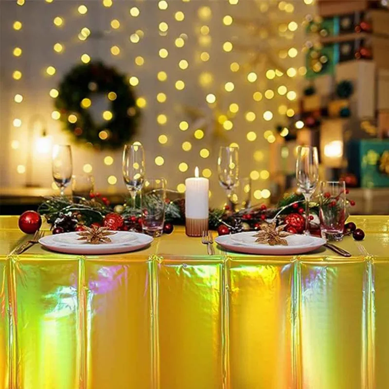 Plastic Disposable Tablecloths Shiny Rectangle Table Covers Tablecloth Iridescent Party Decoration Birthday Bridal Wedding