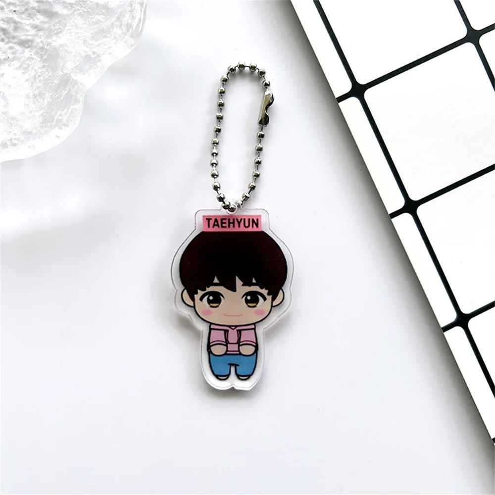 Kpop 6pcs/set Idols Cartoon Keychain Yeonjun Beomgyu HUENINGKAI Acrylic Keyring Backpack Accessories Soobin Taehyun Fans Gift