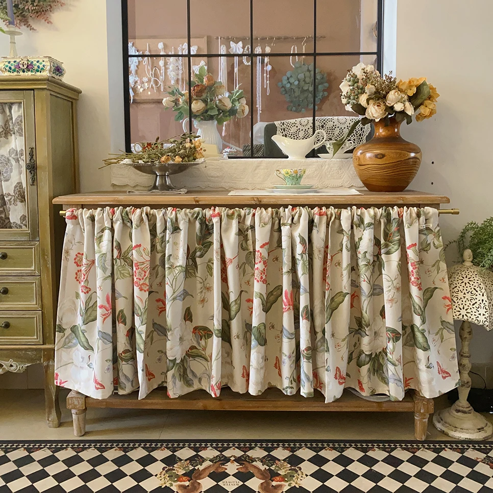 American Country Vintage Printed Floral Plant Pattern Half Curtains For Small Windows,Coffee,Kitchen Bookshelf,Dustproof Drapes