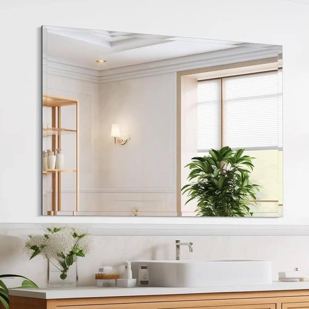 

Frameless Mirror for Bathroom Vanity,with Polished Edge,Hangs Horizontally Or Vertically,Entryways,Room,Shatterproof (Z-12x16