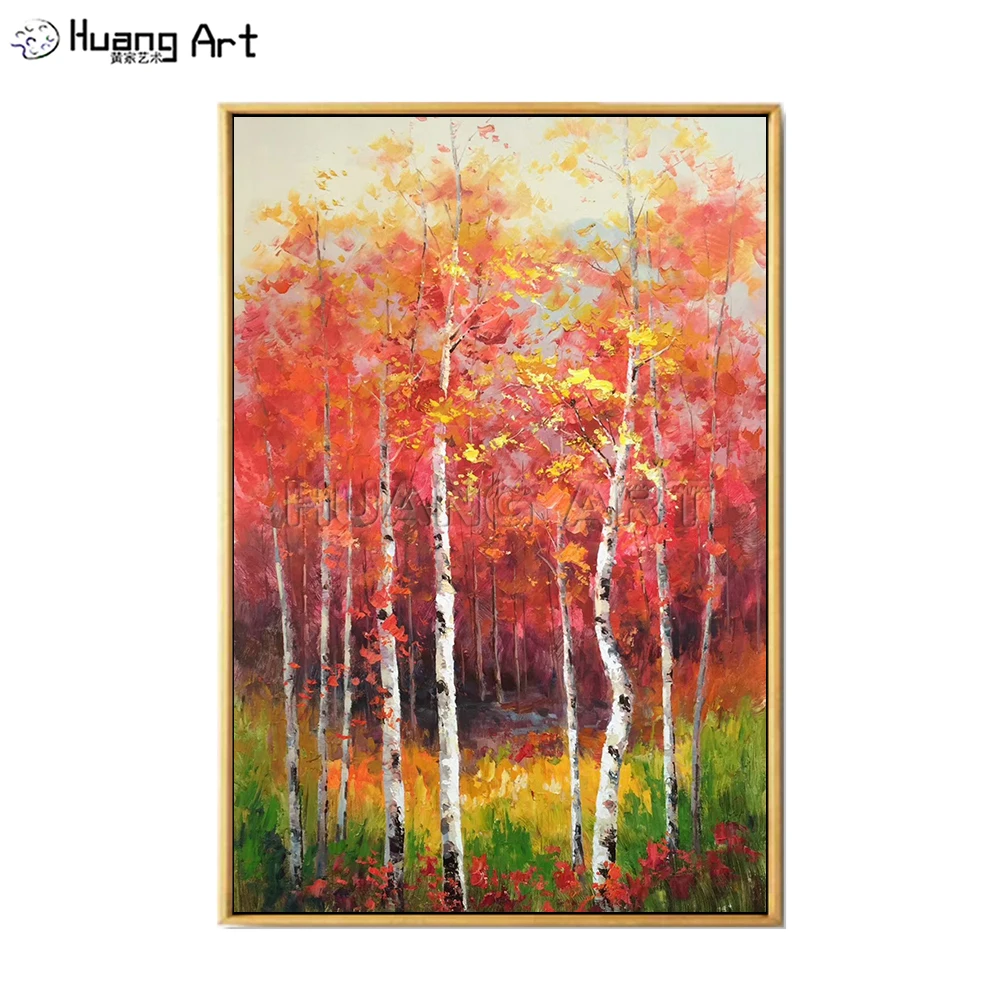 

100% Handmade Birch Forest Landscape Oil Painting on Canvas by Highly Skilled Painter Spring Tree Landscape Painting for Room