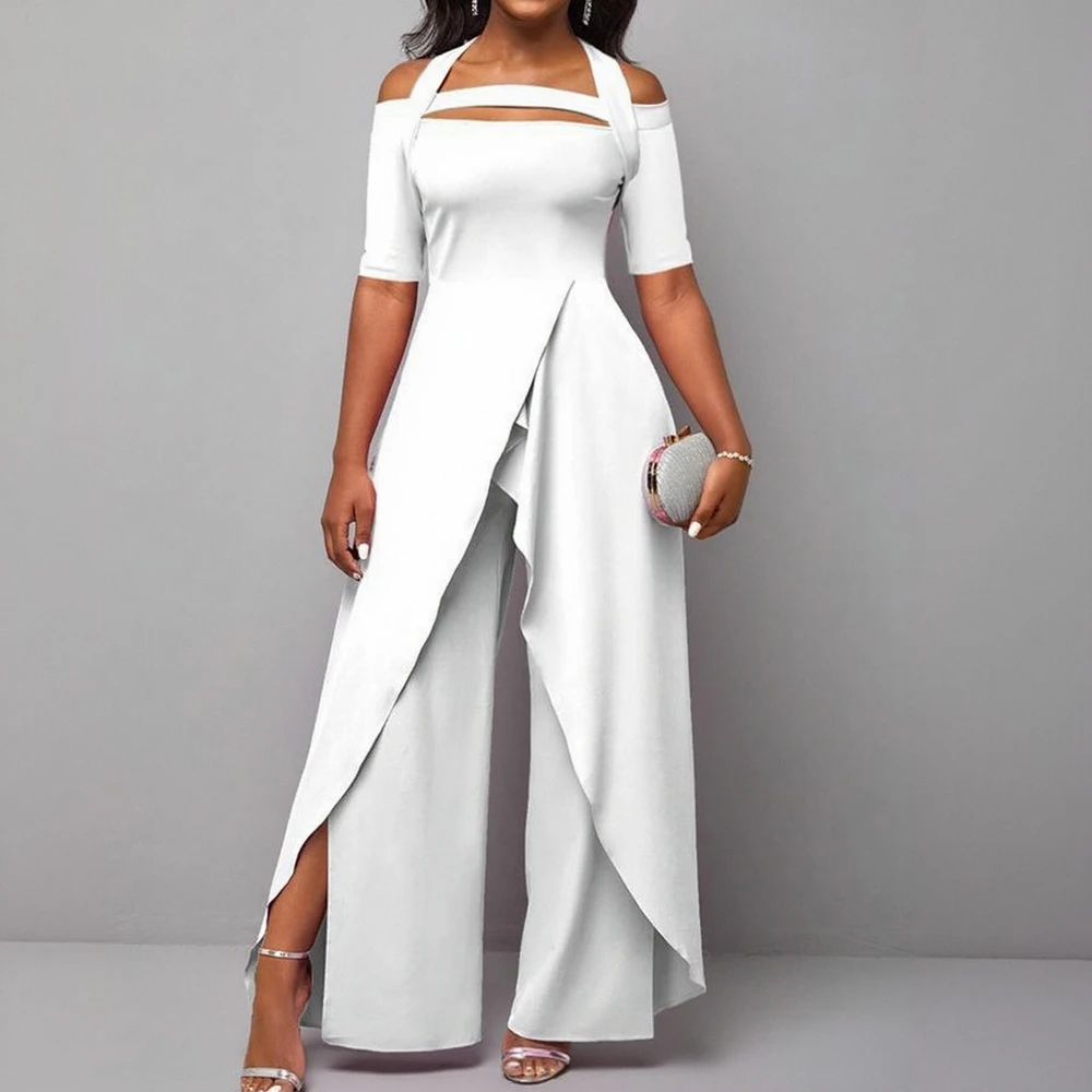 

Женские осенние повседневные комбинезоны, простые прямые брюки полной длины с бретелькой на шее и короткими рукавами для