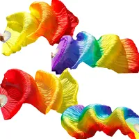 1Pc Belly Dance Rainbow Silk Fan Gradient Color Dancer Practice Long 150cm Imitation Silk Veil Fans Stage Performance Props