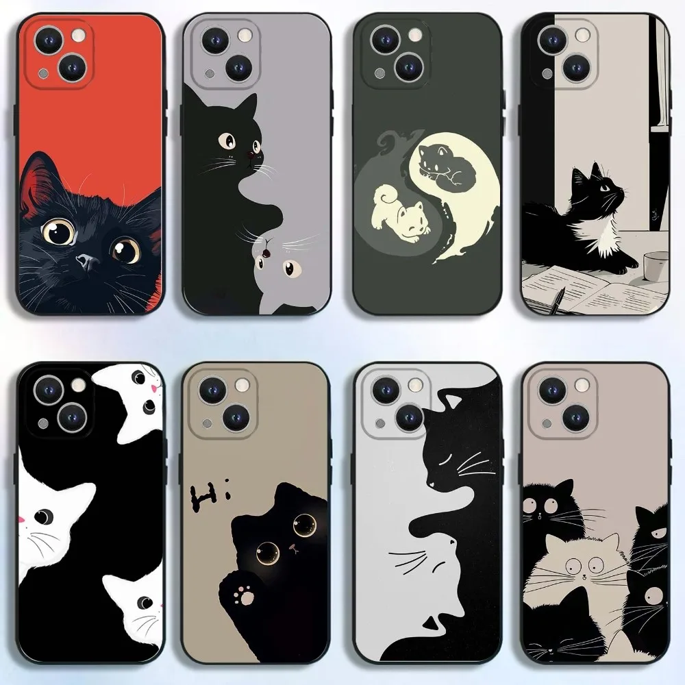 

Cartoon Cute Animal Cat Phone Case For iPhone 16,15,14,13,12,11 Plus,Pro Max,XS,X,XR,SE,Mini,8,7,Soft Silicone Black Cover