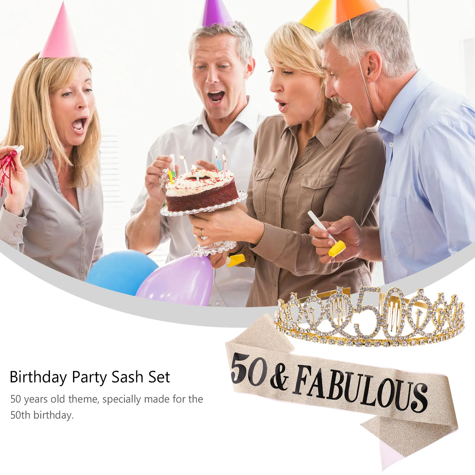 

2pcs Birthday Crown Set High-Quality Fabric Party Sash Comfortable Wear Shiny Decoration Unforgettable Birthday Celebration Hair