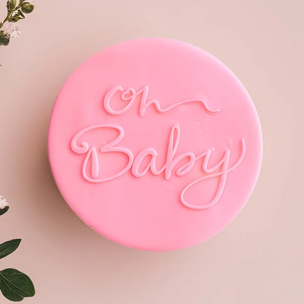 Oh Baby Acrylic Cookie Embosser Stamp - Baby Shower Fondant Embossing Mold, DIY Baking Tool for Cake & Cookie Decoration