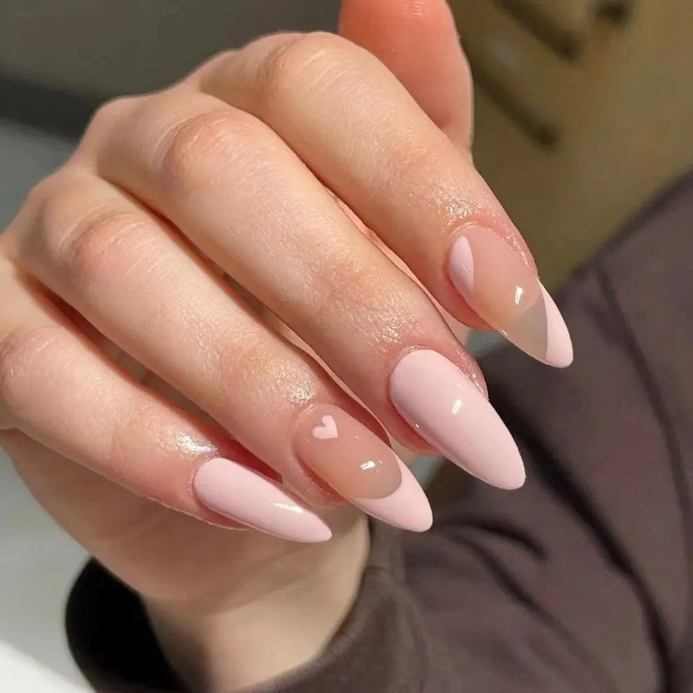 24pcs/Box Detachable Almond False Nails Wearable French Stiletto Fake Nails Full Cover Nail Tips Women Fashion Press On Nails