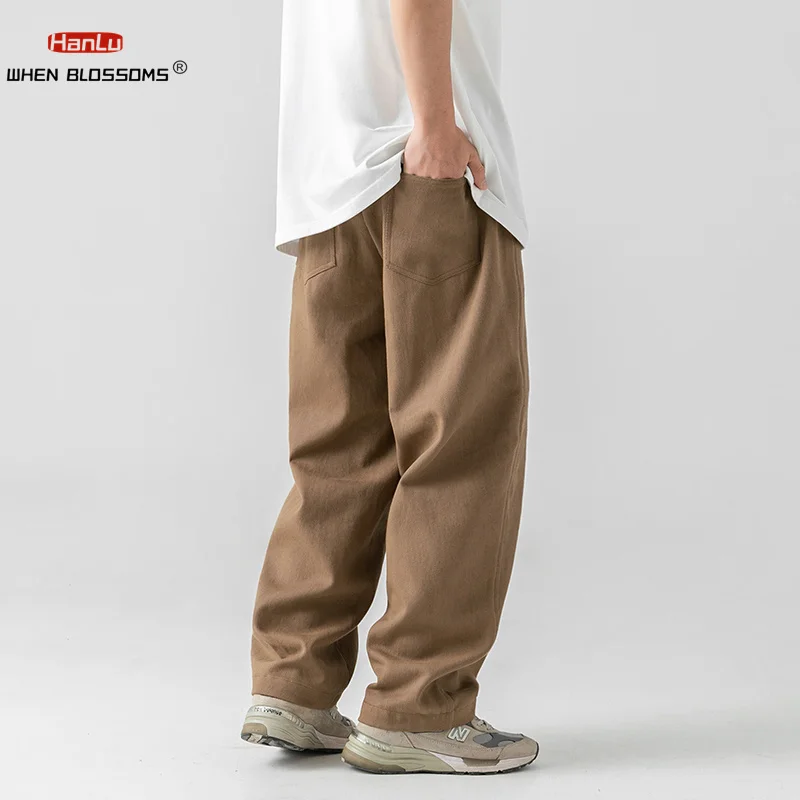 100% Cotton Mens Cargo Pants Loose Overalls Autumn Winter Wide-leg Trend Y2k Casual Solid color Pants Womens Trousers