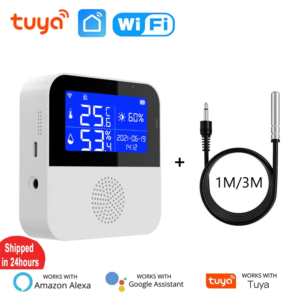 Sensor de humedad y temperatura para interiores, higrómetro con WiFi, sonda de temperatura externa, Control por aplicación Smart Life, Tuya