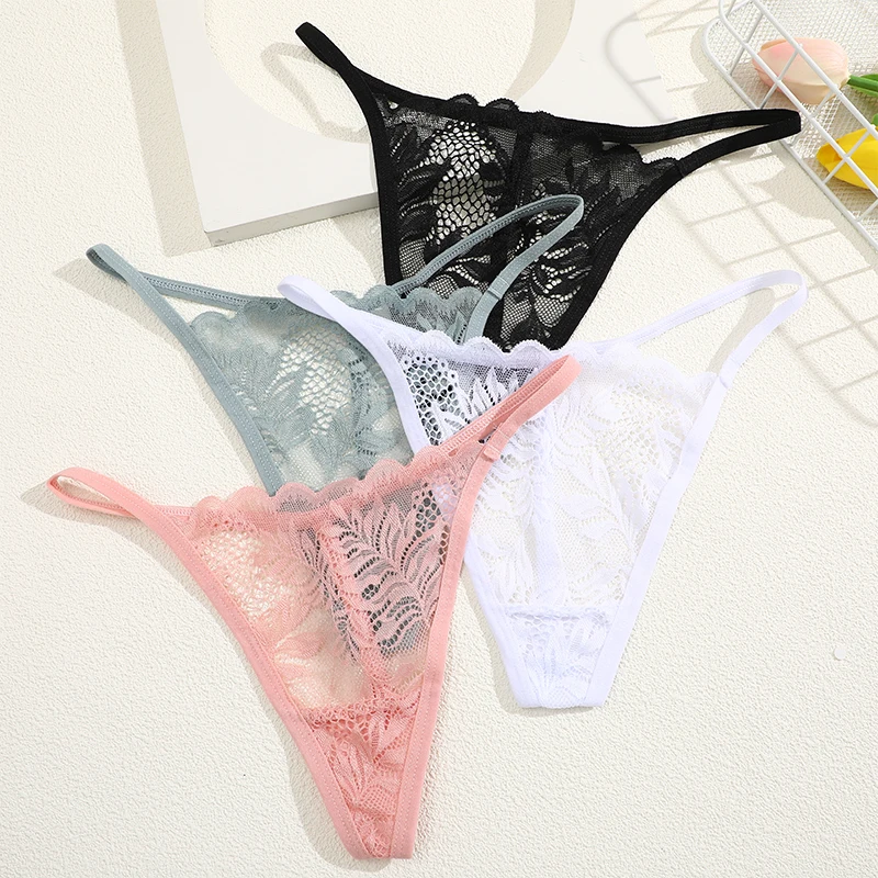 3Pcs Lace Thong For Women Low Rise Soft Intimates Lingerie Sexy Panties 6 Solid Color Ladies Comfortable Underpants Girls Panty