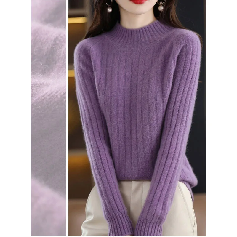 2023 Autumn and Winter New Elegant Versatile Commuter Women's Clothing Half High Collar Long Sleeve Solid Color Casual Sweater