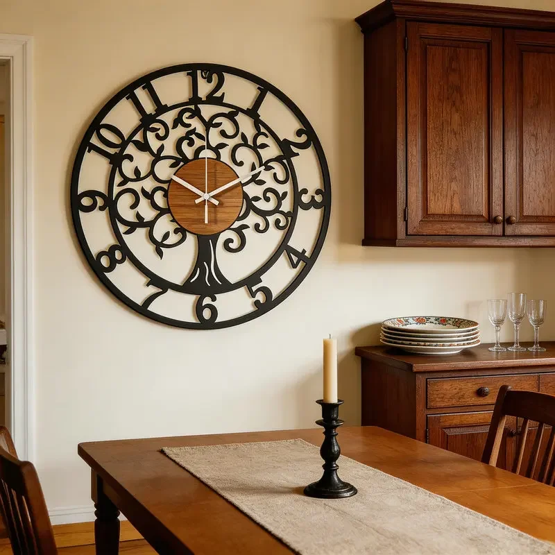 Elegant Life Tree Iron Metal Wall Clock,Silent Non-Ticking Home Decor,Unique Design, Living Room Bedroom,Wall Hanging Art Clock