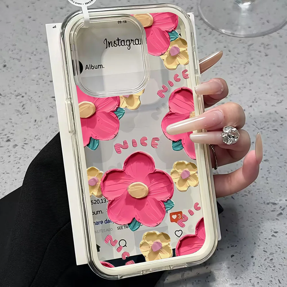 Ölgemälde-Blumenmuster Klare Handyhülle für iPhone 17 13 16 15 11 12 14 Pro Max 17 Air XR X Hülle Silikon Stoßfeste Abdeckung – Detail 4