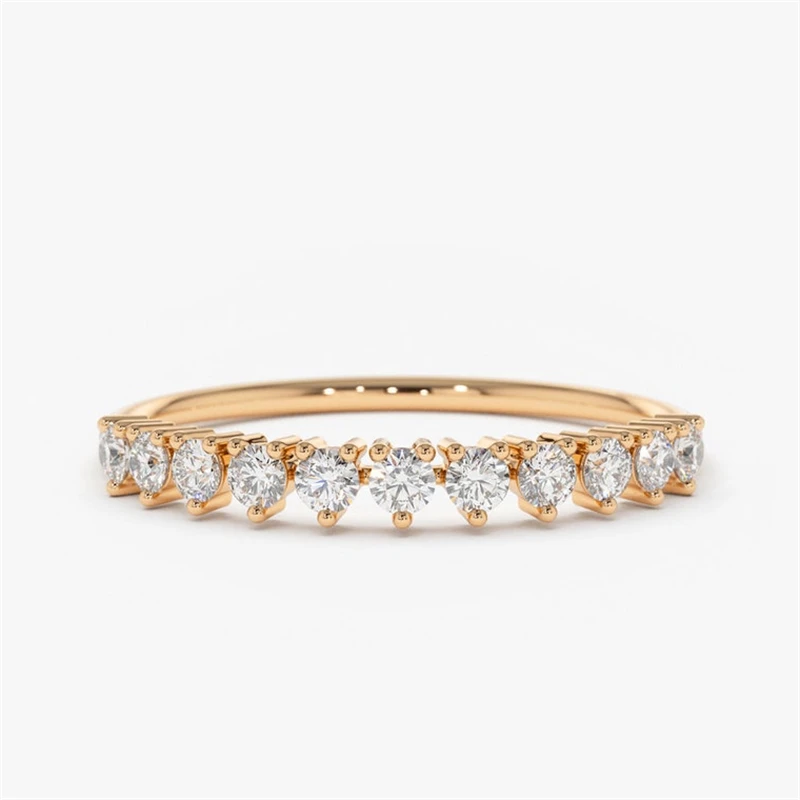 JY Jewelry 18K Yellow Gold 11 Stones 0.26ct Round Eternity Band Dainty Stackable Wedding Ring Delicate Channel Petite Women Ring