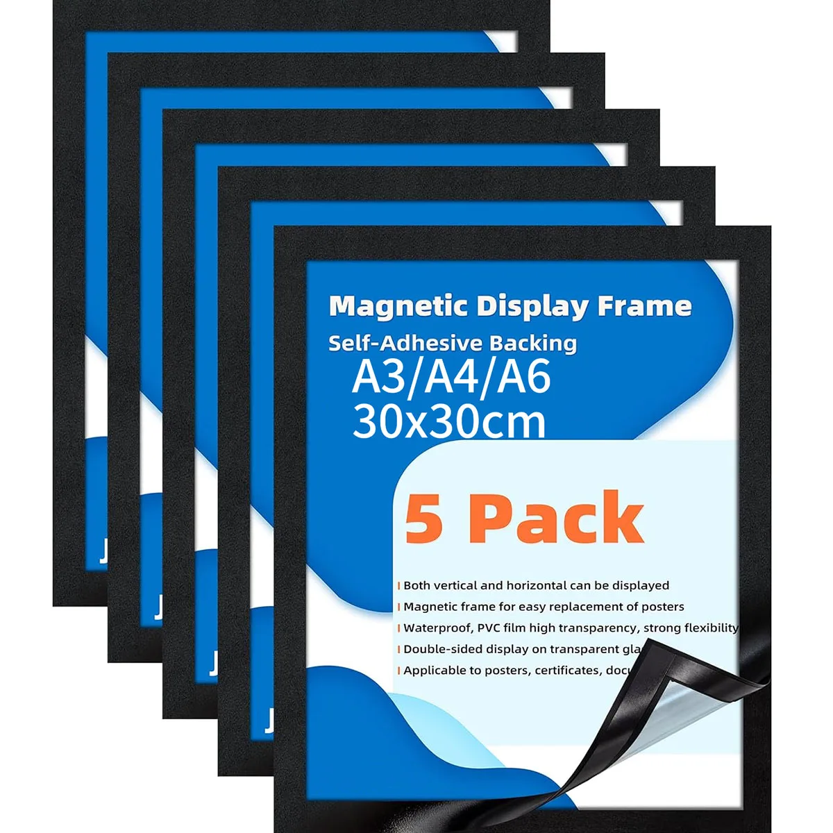 5Pack Magnetic Signs Holder Picture Frame Wall Photocard Holder Display for Home Window Office Advertise Fridge,A3/A4/A6/30x30cm