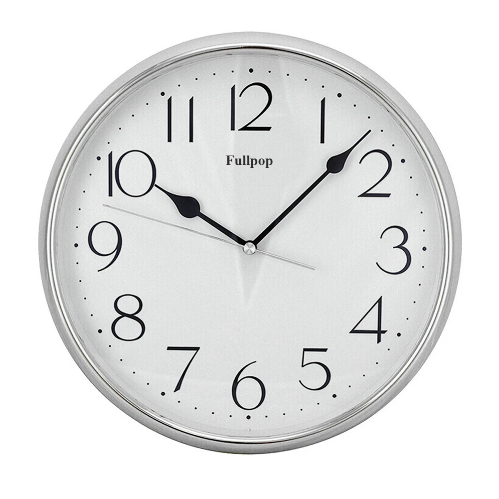 Fullpop Clocks, Wall Clock Metal Frame Glass Cover Non-ticking Number Quartz Wall Clock 12inch Modern Quartz Design Decorative