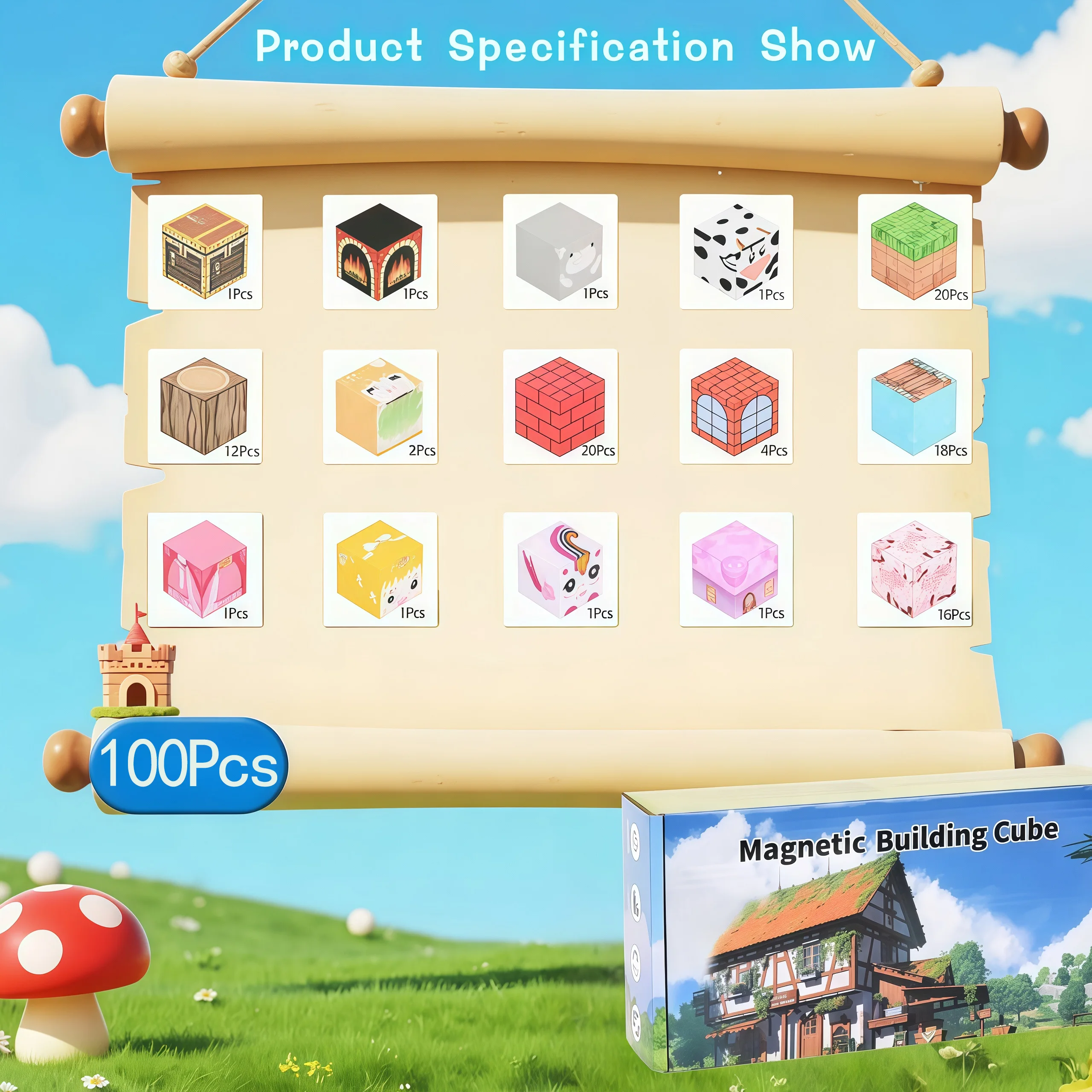 2026 Neue Magnetische Bausteine, 100-160 Teile. Sicherer Halt, verblasst nicht leicht. DIY-Konstruktionsspielzeug, ab 3 Jahren, individuelles rosa Set.